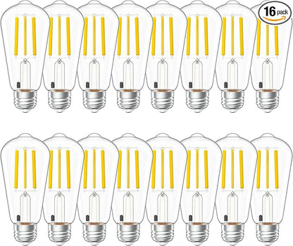 Sunco 16 Pack Dusk to Dawn Indoor Residential Vintage LED Edison Bulbs, 75W Equivalent 7W, 850 Lumens Non-Dimmable ST58 Filament, ST18, 5000K Daylight, E26 Medium Base 120V Clear Glass Light Bulbs