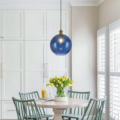 Blue Glass Pendant Lights Kitchen Island Lighting Modern Globe Pendant Light Fixtures Modern Pendant Lights for Kitchen Island Bedroom Living Dining Room Light Fixture-7.8Inch