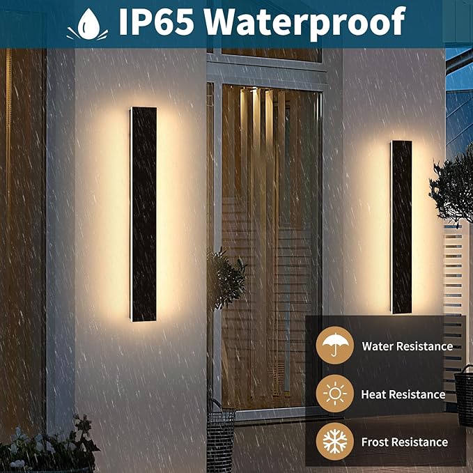 2 Pack Outdoor Wall Mounted Light, 31.4inch Modern Black Long Exterior Sconce, 3 CCT 3000K/4500K/6000K, 31W, IP65 Waterproof Porch Lighting for Patio, Yard, Garage, House