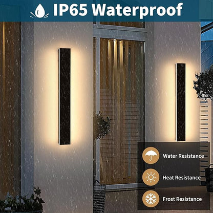 2 Pack Outdoor Wall Mounted Light, 31.4inch Modern Black Long Exterior Sconce, 3 CCT 3000K/4500K/6000K, 31W, IP65 Waterproof Porch Lighting for Patio, Yard, Garage, House