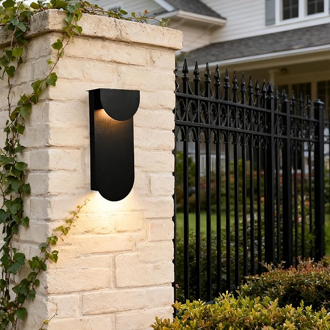 Alighting Modern Outdoor Wall Light 1 Pack, Dual LED Downward Wall Sconce 10W 3000K, Waterproof Black Iron Exterior Wall Mount Light Fixture, Hardwired for Porch, Front Door, Garage, Patio