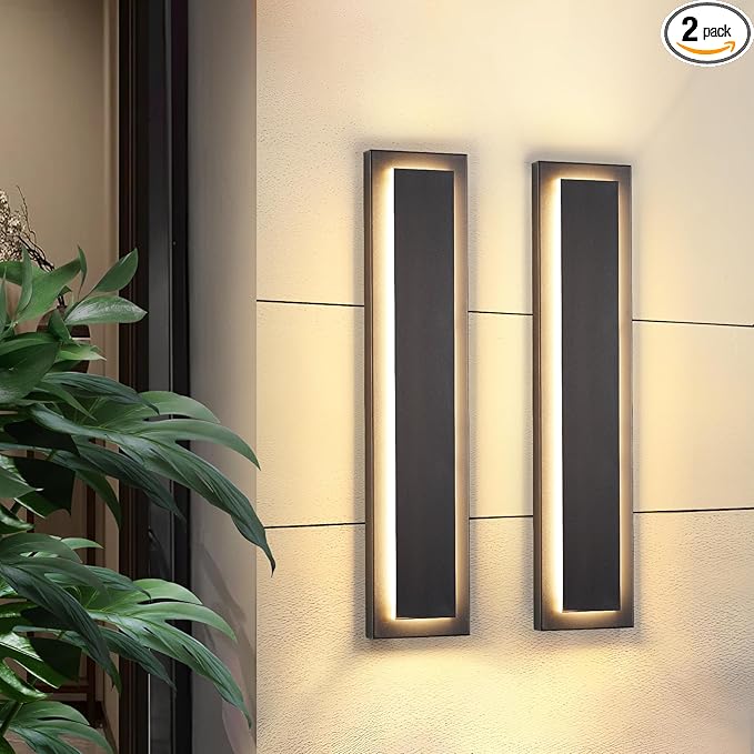 24 in Modern Long Outdoor Wall Lights Exterior Lights for House,LED Outdoor Wall Sconce Set of Two,Large Front Porch Light,Waterproof Patio Wall Light Fixture,24 W Exterior Garage Lighting