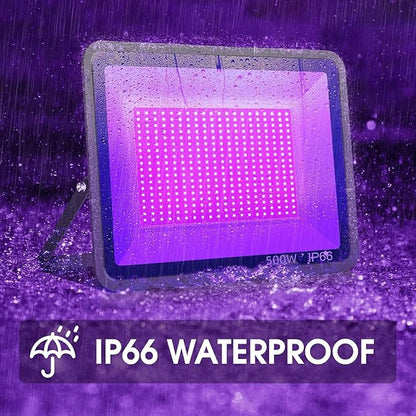 500W 2 Pack LED Black Light,Black Flood Light Outdoor with Plug and Switch, IP66 Waterproof 395nm to 405nm LED UV Blacklight Neon Glow for Glow Party, Halloween, Fluorescent Poster, Body Paint