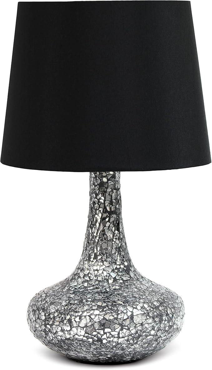 Simple Designs LT1143-BLK Colored Glass Fusion Montage Table Lamp and Matching Faux Silk Shade for Entryway, Living Room, Hallway, Bedroom, Office, Black