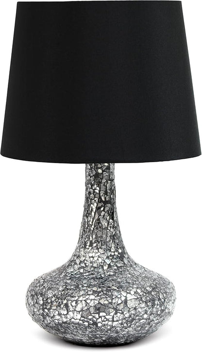 Simple Designs LT1143-BLK Colored Glass Fusion Montage Table Lamp and Matching Faux Silk Shade for Entryway, Living Room, Hallway, Bedroom, Office, Black