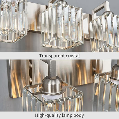 Modern Bathroom Vanity Light 3-Lights Brushed Nickel Vanity Light Crystal Wall Light Bathroom Light Fixtures