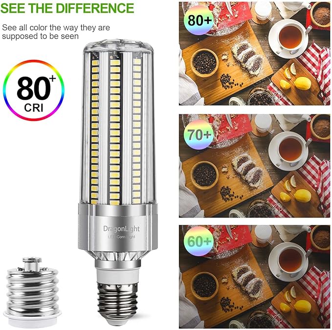 DragonLight 60W Corn LED Light Bulb (200 Watt Metal Halide/HID/HPS Replacement) E26/E39 Large Mogul Base LED Lamp 6000K Daylight 7,200LM