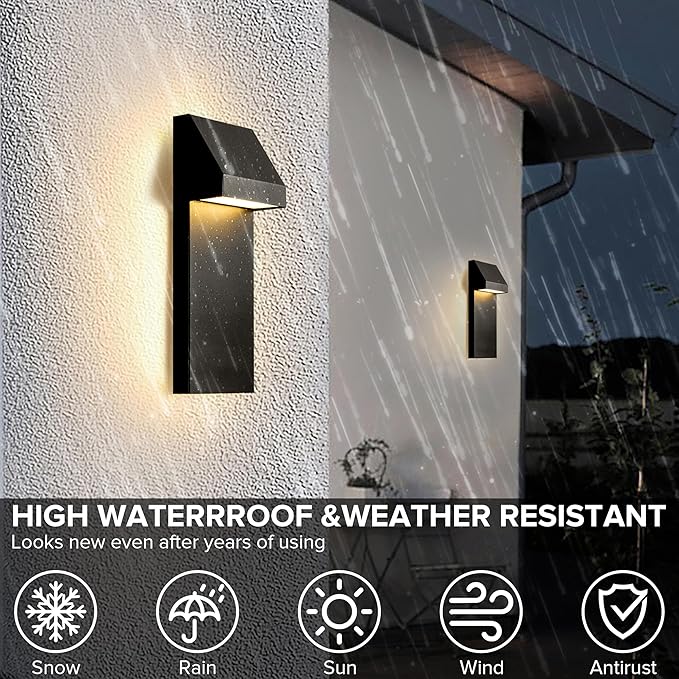 Modern LED Outdoor Wall Sconce Twins Integrated LED Outdoor Wall Mount,Anti Rust Textured Black Suit for Wet Locations and All Rooms,Easily Installed in Any Direction.Bulb Included.