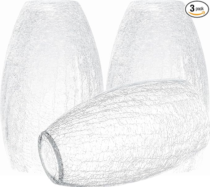 GO&SO 3 Pack Crackle Glass Pendant Light Shade Replacement, 4"W x 7.8"H, 1.57" Fitter, Oval Art Glass Light Fixture for Kitchen Island Pendant Lights, High Transmittance for Wall Sconces/Chandelier