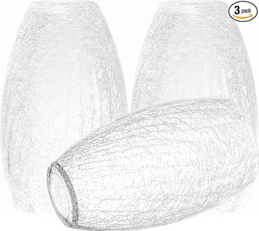 GO&SO 3 Pack Crackle Glass Pendant Light Shade Replacement, 4"W x 7.8"H, 1.57" Fitter, Oval Art Glass Light Fixture for Kitchen Island Pendant Lights, High Transmittance for Wall Sconces/Chandelier