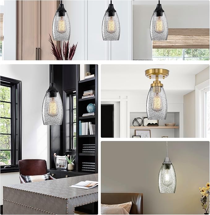 Black Seeded Art Glass Pendant Lamp Shade 4.72" Glass chandeliers Cover Mini Oval Light Shade Replacement Shade Only Light Fixtures for Kitchen Island pendant light 1-Pack
