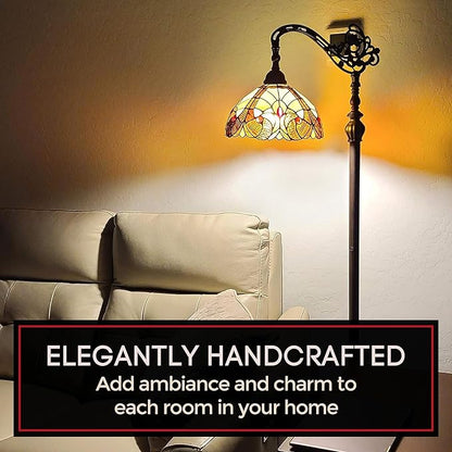 Amora Tiffany Style Floor Lamp Arched Vintage Antique 62" Tall Stained Glass Brown Red Tan Traditional Light Decor Bedroom Living Room Reading Gift AM344FL12 Lighting