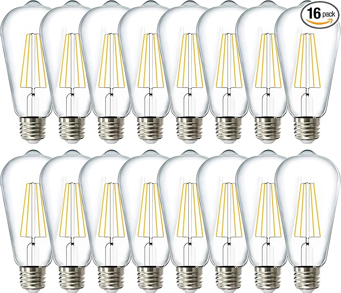 Sunco 16 Pack Edison Bulbs LED ST64, Clear Vintage Filament Waterproof Bulb, 800 LM, 8W (60W Equivalent), ST19, 3000K Warm White, E26 Medium Base, Decorative Dimmable UL