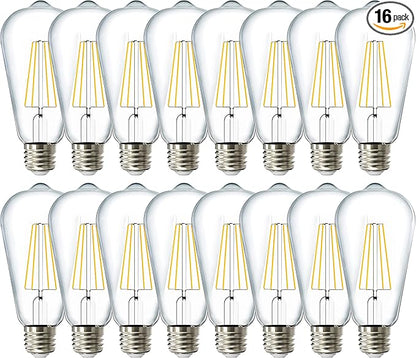 Sunco 16 Pack Edison Bulbs LED ST64, Clear Vintage Filament Waterproof Bulb, 800 LM, 8W (60W Equivalent), ST19, 5000K Daylight, E26 Medium Base, Decorative Dimmable UL
