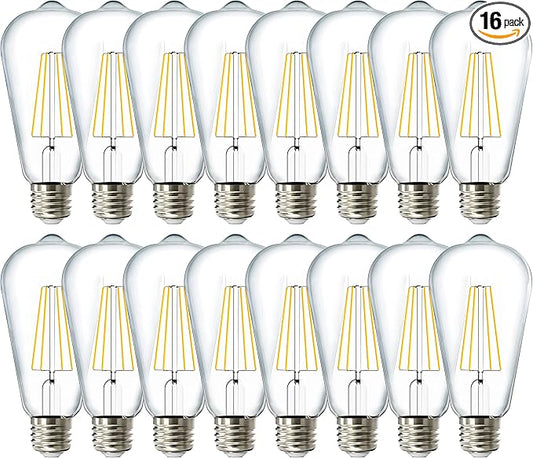Sunco 16 Pack Edison Bulbs LED ST64, Clear Vintage Filament Waterproof Bulb, 800 LM, 8W (60W Equivalent), ST19, 6000K Daylight Deluxe, E26 Medium Base, Decorative Dimmable UL