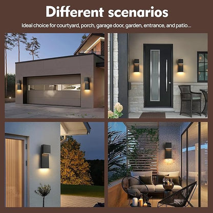 Modern Large Outdoor Wall Lights Integrated LED Outdoor Wall Sconces Lighting, Contemporary Exterior Lighting Fixtures Outside Wall Mount Lights for House Porch Front Door Garage, Matte Black 2 Pack