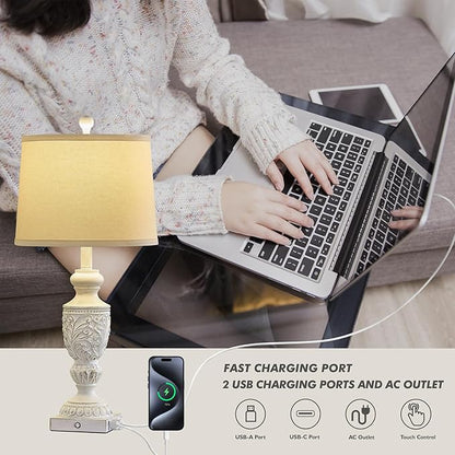26.5" Farmhouse Table Lamp Set of 2, 3-Way Dimmable Touch Control Vintage Rustic Side Table Nightstand Lamps for Bedroom Living Room Study Room (Whitewashed Gold)