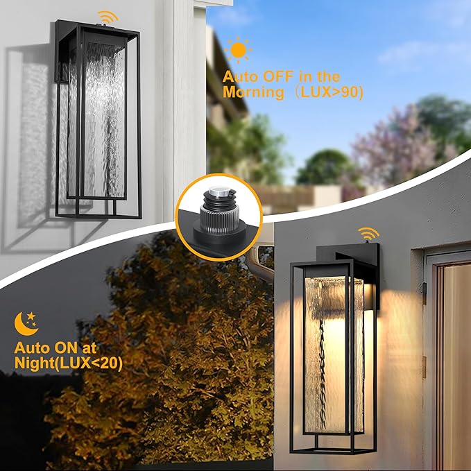 28INCH Giant LED Porch Lights Outdoor, Black Dusk to Dawn Outdoor Lighting, Waterproof Exterior Wall Mount Lantern Sconce, Outside Wall Light for House Doorway Front Door