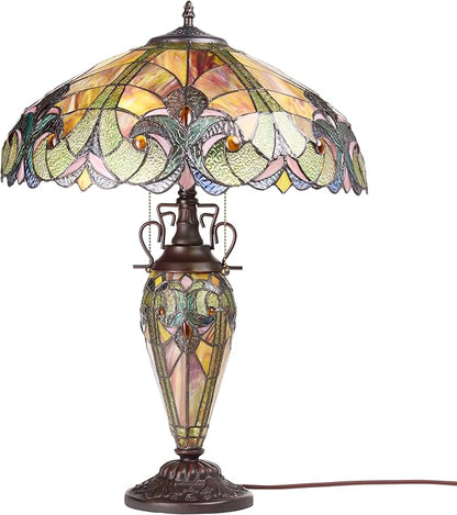 RIVER OF GOODS 24.5" H Halston Double Lit Amber Bowl Shade Stained Glass Table Lamp