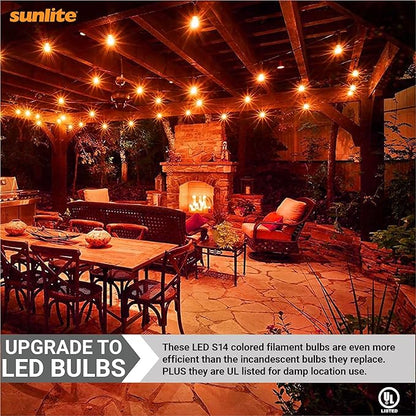 Sunlite LED S14 String Light Bulb, 2 Watts (25W Equivalent), Medium E26 Base, Party Decoration, Holiday Lighting, Transparent, Dimmable, UL Listed, Orange, 6 Count