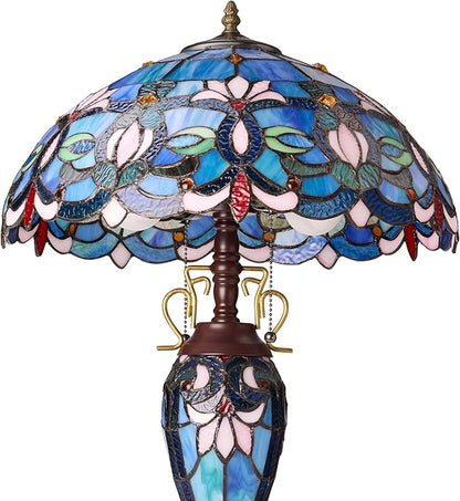 RIVER OF GOODS 24.5" H Victorian Blue Dome Shade Double Lit Tiffany-Style Stained Glass Table Lamp