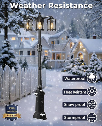 Lotsky Motion Sensor Outdoor Post Lights,360°Detection Dusk to Dawn Lamp Posts Outdoor Lighting with 3 Modes,Black 3-Head Aluminum Outside Street Light for Garden,Driveway,Patio,Waterproof,E26 Base