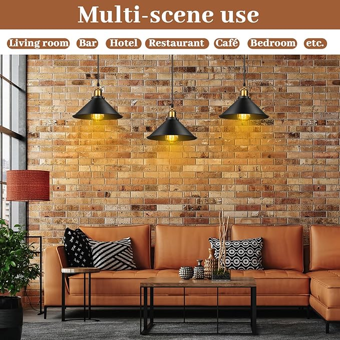 Retisee 6 Pieces Industrial Pendant Lights E26 E27 Base Black Farmhouse Lampshade for Hanging Light Vintage Metal Shade Fixtures Barn for Kitchen Dining Room Home Bar Foyer