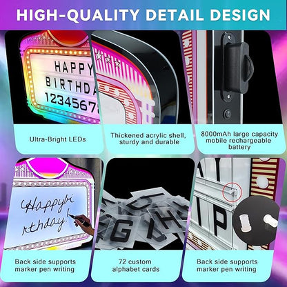 LED Bottle Service Sign Club VIP Light for bottle girl sign Acrylic Lightweight Handheld with Interchangeable Letters Numbers （4 set Letters 2set Numbers） Suitable for wedding parties