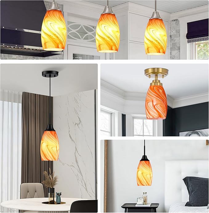 Glass Pendant Lamp Shade 4.72" Art Glass chandeliers Cover,Orange Marble Pendant Light Shade Mini Oval Light Shade Replacement Shade Only Light Fixtures for Kitchen Island pendant light