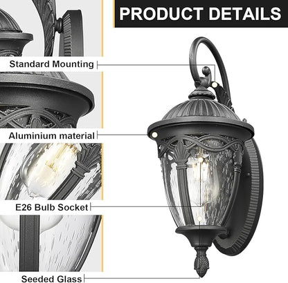 Outdoor Wall Lantern, Outdoor Lights Fixtures Wall Mount with Seeded Glass, Exterior Porch Lights, Waterproof Outside Wall Sconce Lights E26 Anti-Rust for House Front Porch Patio Garage