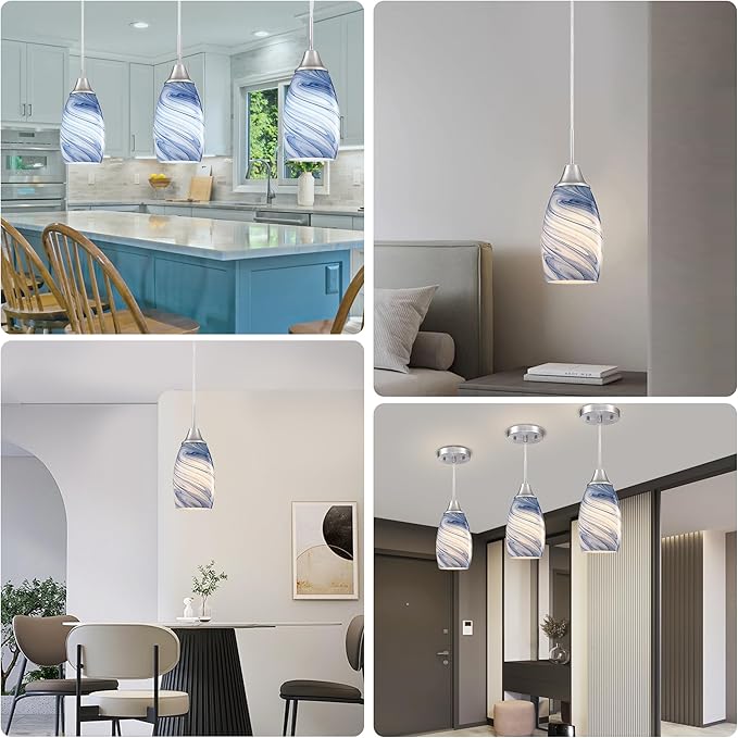 Glass Pendant Lamp Shade 4.72" Dark Blue Marble Art Glass Chandeliers Shade Mini Oval Light Shade Replacement Lamp Shade Only Light Fixtures for Kitchen Island 1-Pack
