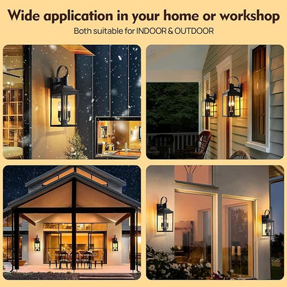 18.9" Black Outdoor Wall Sconce, 2-Light Industrial Porch Light with Clear Glass, Weather-Resistant Farmhouse Lighting Fixture for Porch, Patio,Garage Modern Wall Mount Exterior Lamp (1 Pack)