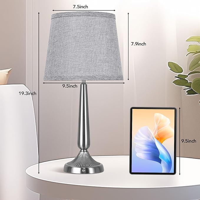 PARTPHONER Cordless Table Lamp, 5000mAh Battery Rechargeable Touch Lamp, 3-Level Brightness Bedside Lamps, Modern Portable Design, Battery Operated Desk Lamp for Patio Camping, Dining, Home, Nickel