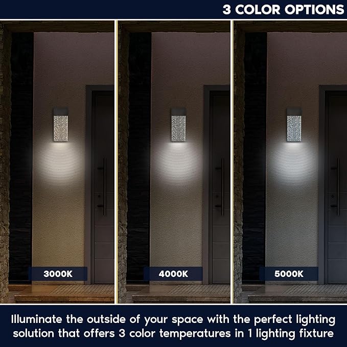 LUXRITE 14-Inch LED Wall Sconce Outdoor Light, 3CCT Selectable 3000K/4000K/5000K, 2000LM, 120V, 20W, IP65 Waterproof, Modern Bubble Glass Light Fixture, ETL Listed, Black