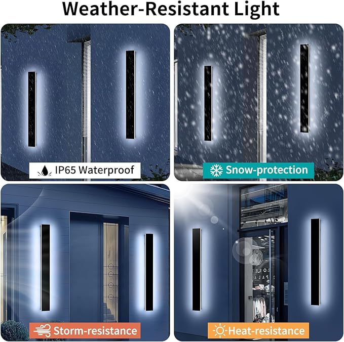 Mikeru 31.4" 2Pack Outdoor Wall Sconce 6000K Cool White - IP65 Waterproof Black Exterior Light, Hardwired Wall Mounted Fixture for Porch, Patio & Entryway | Non-Dimmable Weatherproof Design