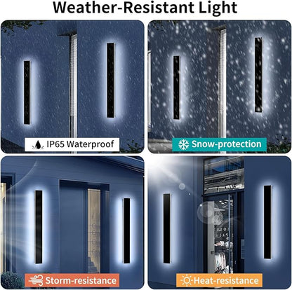 Mikeru 31.4" 2Pack Outdoor Wall Sconce 6000K Cool White - IP65 Waterproof Black Exterior Light, Hardwired Wall Mounted Fixture for Porch, Patio & Entryway | Non-Dimmable Weatherproof Design