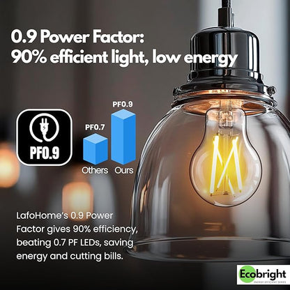 EcoBright 4PK Dimmable A19 LED Filament Bulb 40W Equivalent 5W E26 Base 450 Lumens CRI90 Flicker Free Clear Glass Energy Star Title 20 Warm White 2700K for Lamps Indoor Use