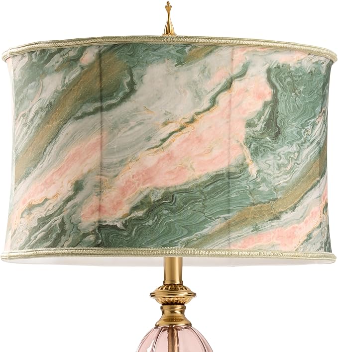 RIVER OF GOODS 33" H Romance Pink/Green Drum Shade Geometric Glass Table Lamp