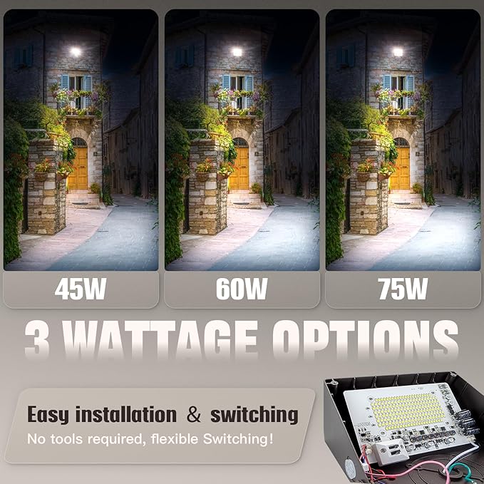 LED Wall Pack Light 75/65/50W with Dusk-to-Dawn Sensor, 11250 LM 6000/5000/4000K LED Security Flood Lighting, 120V Outdoor Wall Lights for Parking Lots|Warehouses|Factories|Yard, 2 Pack