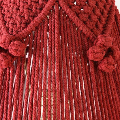Wine Red Boho Woven Lamp Shade Bell Tassels Lampshade 7.5``Top x 12``Bottom x 11``High(Spider) Medium Handmade Lamp Shades for Table & Bedside Lamp - Easy Assemble