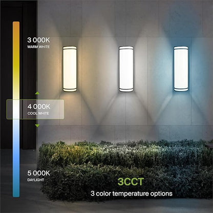 ASD 18 Inch LED Outdoor & Indoor Wall Mount Light Fixture - Brushed Nickel Modern Wall Sconce Lighting - 20W 120-277V 3000K 4000K 5000K Dimmable Exterior Lights - Front Door, Patio - ETL, 2 Pack
