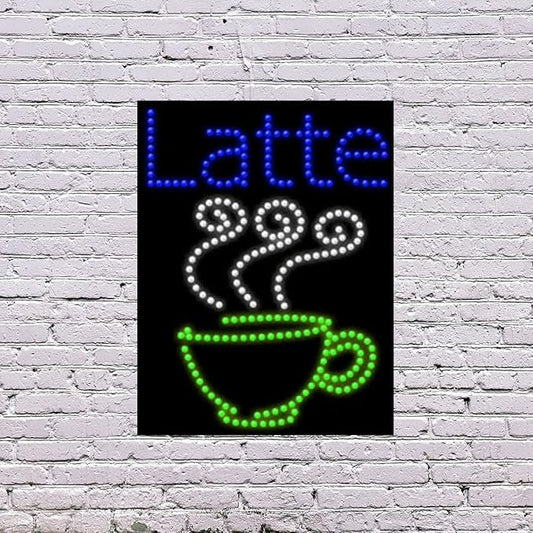LED Latte Sign for Retail Business Displays |Advertising Electronic Light Up Sign for Windows Walls | 26"H x 20"W x 2"D