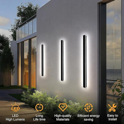 2pcs Modern Long Outdoor Wall Light 59.1in Black Exterior Wall Lighting IP65 Waterproof Garage Outdoor Wall Sconce 3000K-6000K Dimmable LED Lights Linear Wall Light for House Porch Patio