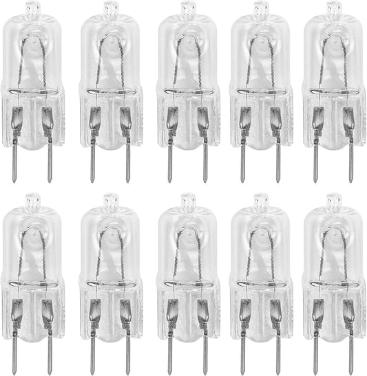 10 Pack-G8 20Watt 120V Halogen Light Bulbs T4 JCD Type 120V Bi-Pin Base Shorter 1-1/4" (1.25") Length 20W Lamp Soft White Under Cabinet Puck Lighting Replacement Dimmable Hood Range Q20/G8/CL/120V