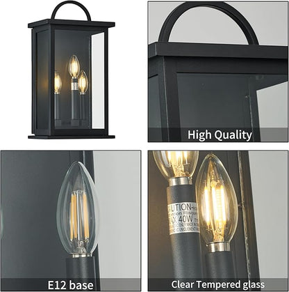 Outdoor Wall Light Fixture,3 -Light in Black Rectangular Metal Frame and Clear Glass Shade,Waterproof Exterior Sconce for Front Door, Porch, Garage,Bulbs Not Included