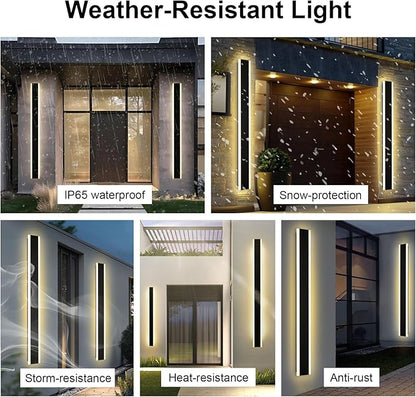 VINLUZ 2 Pack 60in Modern LED Outdoor Light, Garage Sconces Wall Light, IP65 Waterproof Exterior Wall Mount Lighting, Black Outdoor Wall Light Fixtures for House, Patio Courtyard Porch Garden