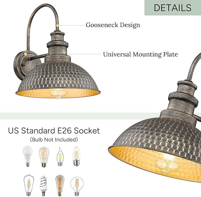 Outdoor Barn Light Fixture, 11.4 Inch Farmhouse Exterior Vintage Wall Mount Lighting, Anti-Rust Waterproof Industrial Outside Wall Sconces for House Porch Patio Garage Yard (Vintage Bronze, 6 Pack)