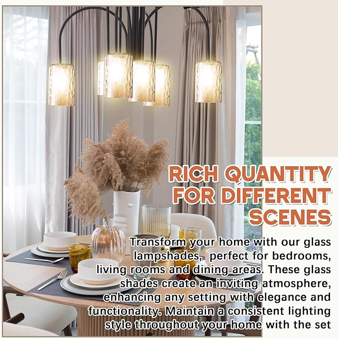 3 Pcs Amber Hammered Glass Shade Replacements for Pendant Light Fixtures Glass Lamp Shade Cover, 1-5/8 Inch Fitter E26 Base, 4"w x 6"h, Replacement Lamp Globe for Chandelier Wall Sconce