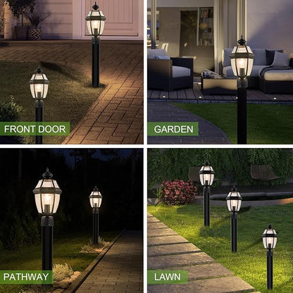 Kalium Outdoor Post Lights, 15" Lamp Post Light Fixture Waterproof Aluminum Housing with Glass, E26 Base Matte Black Lamp Posts Outdoor Lighting for Garden Patio Pathway Walkway （Pole not Included）