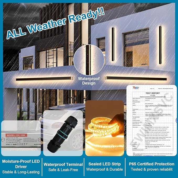 79in Long Outdoor Sconce Lights, Black Modern Outdoor Wall Lights, Waterproof Wall Mounted Lamp, 3000k Linear Wall Led Light Fixtures for House, Garage 60W